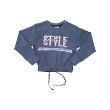 İrem Çocuk Giyim Kız Çocuk Önü Yazı Desenli Beli Bağlamalı Mevsimlik Sweatshirt Füme