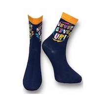 Me-vo Tekli Lacivert Renkli Unisex Esnek Nem Alabilen Pamuklu Slogan İşlemeli Soket Çorap Lacivert