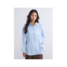 LC Waikiki Alıta Cıty Farkıyla Lcw Modest Mavi Poplin Kadın Gömlek Tunik Mavi - 931522758 Mavi