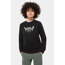 Tshirthane Wolfteam Logo Baskılı Unisex Çocuk Siyah Sweatshirt Siyah
