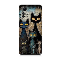 Xiaomi Redmi Note 12s Uyumlu Vitray Kedi Ailesi Desenli Silikon Kılıf