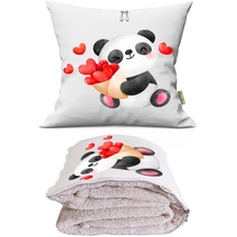 Kalpli Panda Tv Battaniyeli Opsiyonel Dekoratif Kırlent Yastık Çok Renkli