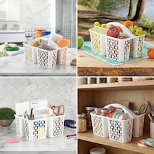 3 Bölmeli Kulplu Düzenleyici Sepet - Taşınabilir Temizlik Ve Düzenleme Kutusu - Banyo, Mutfak Ve Ofis İçin Çok Amaçlı Organizer 30x20x20 Cm 000 Açık Krem