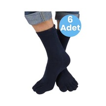 Tezzgelsin Erkek 6'lı Antibakteriyel Bambu Parmak Çorap 36-44 Numara Lacivert