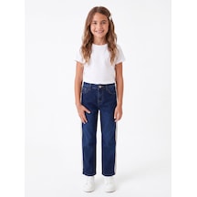 Onloox Kız Çocuk Koyu Mavi Kız Çocuk Koyu Mavi Denim Boru Paça Regular Kesim Yanı Güpür Detaylı Jean Pantolon 3-7 Yaş