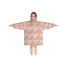 Noel Temalı 6-13 Yaş Çocuk Giyilebilir Battaniye Hoodie, Kalın Peluş, Büyük Boy-a144 Krem - Pembe
