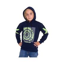 İrem Çocuk Giyim Erkek Çocuk Everythink Yazı Desenli Üç Iplik Şardonlu Kapüşonlu Sweatshirt Lacivert