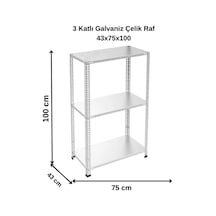 3 Katlı Galvaniz Çelik Raf - Depo, Arşiv, Kiler, Dosya, Market Rafı 43x75x100 Cm Gri