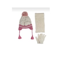 Kitti 4-8 Yaş Kız Çocuk Atkı Bere Eldiven İçi Polarlı 3'lü Takım 24170-07 Krem
