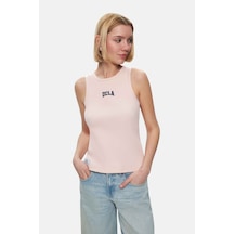 Salınas Toz Pembe Sıfır Kol Nakışlı Standard Fit Kadın Tshirt Toz Pembe