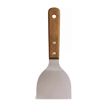 Ahşap Saplı Paslanmaz Çelik Spatula 24cm Eğilimli Çok Amaçlı Mutfak Spatulası Izgara, Burger, Sebze, Temizlik İçin Profesyonel Metal Spatula Kahverengi Ve Gümüş