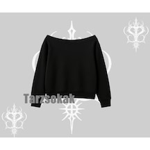 Startmore Kayık Yaka Sweatshirt Madness Unleashed Anime Girl Baskılı Siyah