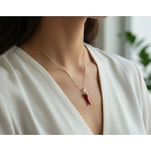 Kırmızı Çelik Biber Şans Kolyesi Unisex Altın Renk Zincir Altın