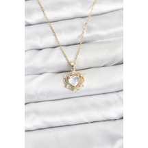 316l Çelik Zincir Gold Renk Model Zirkon Taşlı Kadın Kolye - Özel Seri Bzsurn012157 altın