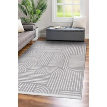 Revna Gri Yıkanabilir Halı Kaydırmaz Tabanlı Pamuk Dokuma Salon Mutfak Koridor İçin Gri