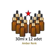 Damlalık, 12 Adet 30ml Damlalıklı Cam Amber Renk Şişe, Metal Gold
