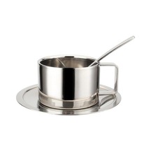 Xhang 3 Çift Katmanlı 304 Paslanmaz Çelik 200 Ml Çay Kahve Fincanı Sos Tabağı Ve Kaşık Anti Sıcak Mutfak Süt Su Drinkware Kahve Fincan Takımları