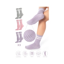 Saysez Bambu Kadın Kaydırmaz Taban Silikon Baskı Pilates Yoga Fitness Dans Aktivite Tenis Çorabı Renkli 3lü Renkli
