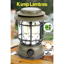 Janva Solar GÜneş Enerjili Nostaljik Işığı Ayarlanabilir Ledli Kamp Feneri Lamba Işıldak Usb Şarjlı 18650 Yeşil