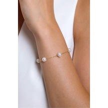 6,5 Mm Çıtır Doğal İnci Bileklik 19 Cm / Beyaz Beyaz Beyaz Altın