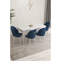 Rovena Modica Beyaz 80x132 Açılabilir Yemek Masası Takımı 4 Adet Sandalye Lacivert 1598