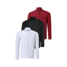 Üçlü Set G721 Dewberry Erkek Gömlek-siyah-beyaz-bordo Siyah-beyaz-bordo