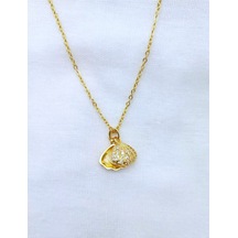 Gold Renk İstiridyeye Gizlenmiş İnci, Çelik Zincirli, Kadın Kolye Çok renkli