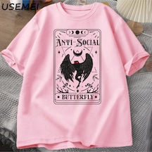 Flood Of Style Mothman Tarot Kartı Kelebek T-shirt Adam Vintage Pamuk Kısa Kollu T Shirt Streetwear Rahat Yu Pembe