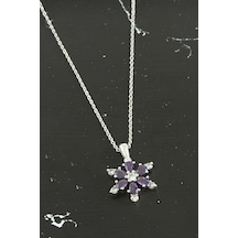 Lotus - 105 - Zirkon Taşlı Trend - Nazblsmm - Kolye Mor Metal
