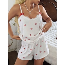 Kadın Ekru İnce Askılı Şortlu Pijama Takımı 5244