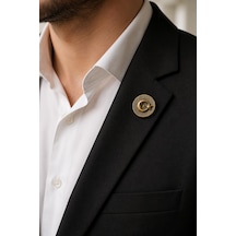 Ay Yıldız Gold Renk Rozet Unisex Yaka Aksesuarı Gri