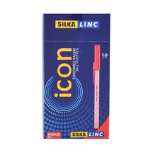 Silka Linc Icon 1.0 Mm İğne Uçlu Tükenmez Kalem, Kırmızı, 50 Adet Çok Renkli