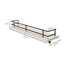 Modern Tasarımlı Metal Korkuluklu Siyah Ahşap Duvar Rafı Üçlü Siyah