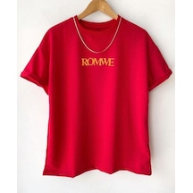 Flood Of Style Erkek Kırmızı Romwe Baskılı Oversize T-shirt