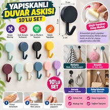10 Lu Plastik Kendinden Yapışkanlı Renkli Askı Seti Siyah
