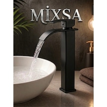Mat Siyah Şelale Lavabo Bataryası Uzun Çanak Lavabo Musluğu Modern Çift Su Girişli Banyo Musluğu