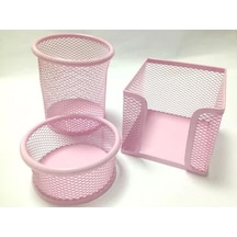 Metal Kalemlik Seti Perfore Üçlü Pembe