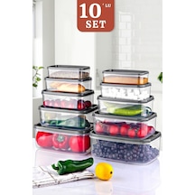 10 Lu Set Embox Dikdörtgen Erzak, Gıda Saklama Kabı Antrasit Antrasit
