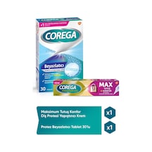 Corega Maksimum Tutuş + Konfor Diş Protezi Yapıştırıcı Krem 40 G + Protez Beyazlatıcı Tablet 30'lu