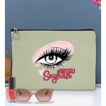 Bk Gift Kişiye Özel İsimli-5 Astarlı Mint Yeşili Portföy Çanta 30x21cm, Baskılı El Çantası, Organizer Çanta Yeşil