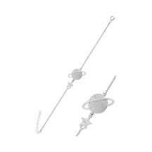Çekirdekjewelry 925 Ayar Gümüş Satürn Gezegen Figürlü Zirkon Taşlı Kadın Bileklik Gri