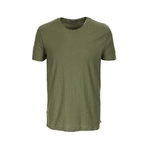 Erkek Haki Slim Fit Bisiklet Yaka Dokulu Kumaş %100 Pamuk T-shirt Jeans 1135-haki Haki