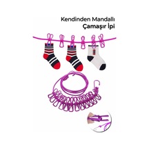 12 Mandallı Taşınabilir Elastik Çamaşır İpi 185-330 Cm Uzunluk Pratik Çamaşır Asma İpi 2 Diğer