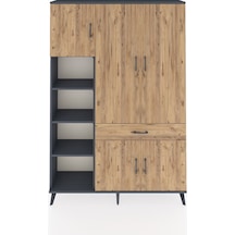 Arges Dolap 8 Raflı Tek Çekmeceli 5 Kapaklı 132x30x195 Antrasit-çam/çam Atlas Çam/atlas Çam