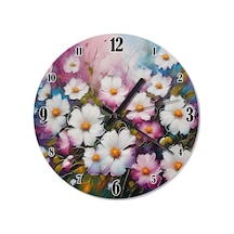 Beyaz Pembe Çiçekler Şekilli Duvar Saati Çok Renkli