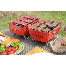 Kırmızı Prtk Mangal Taşınabilir Katlanabilir Portatif Çift Taraflı Alüminyum Döküm Kömürlü Outdoor Piknik Tasarım Ödüllü Grill Table Barbekü Diğer