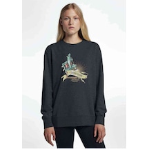 Tatto Legend Retro Baskılı Füme Antrasit Kadın Sweatshirt