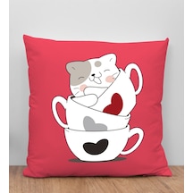 Bk Gift Kedi Tasarımlı Kırmızı Kırlent Yastık, Arkadaşa Hediye, Ev Dekorasyonu, Ev Hediyesi-10