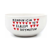 Kendin İçin Ye Elalem Doymuyor Krem Seramik Kase - Hediye Seramik Kase
