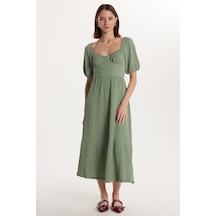 Tudors Kadın Standart Fit Normal Kesim Sırt Bağlama Detaylı U Yaka Midi Mint Elbise-34181 Mint